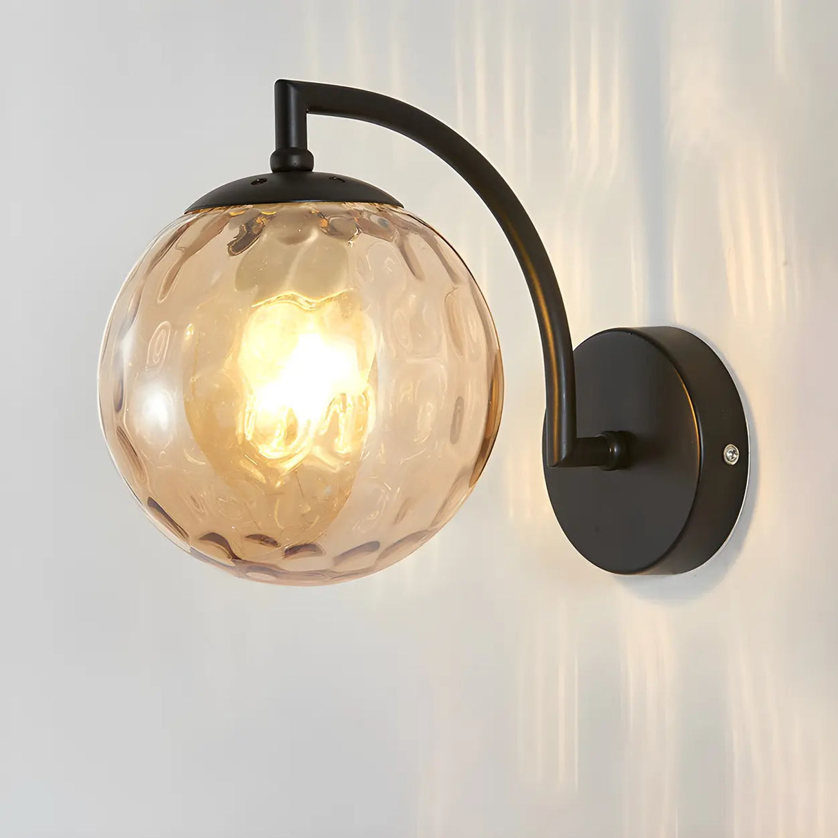 Modern Textured Glass Globe Black Vanity Wall Light Image - 4
