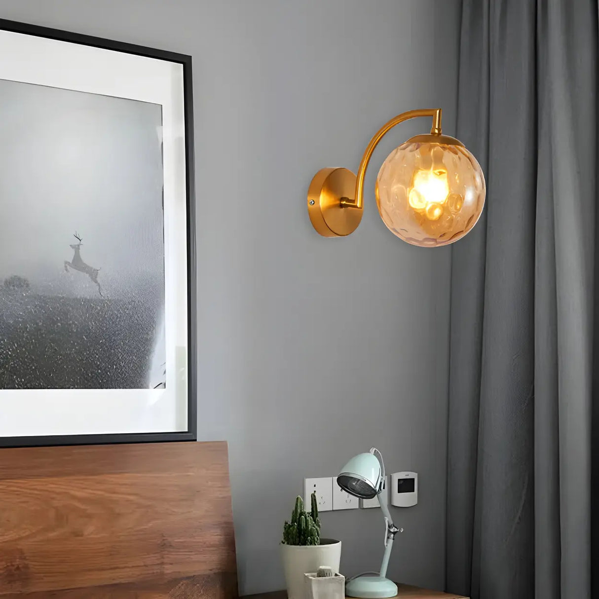 Modern Textured Glass Globe Black Vanity Wall Light Image - 9