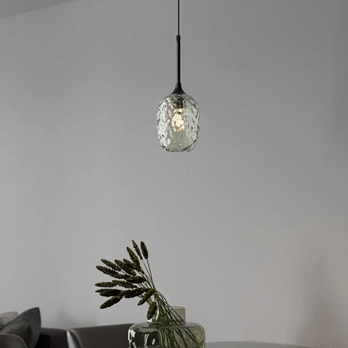 Modern Textured Glass Vase Pendant Ligh Adjustable Cord Image - 9