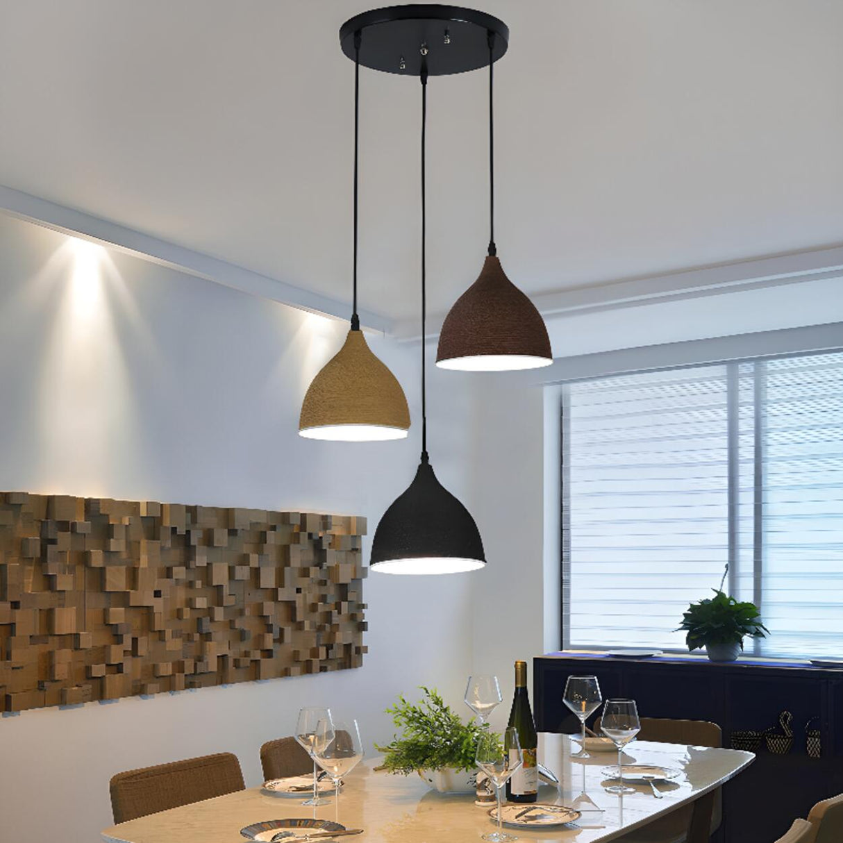 Modern Textured Metal Round Hanging Pendant Light Image - 1