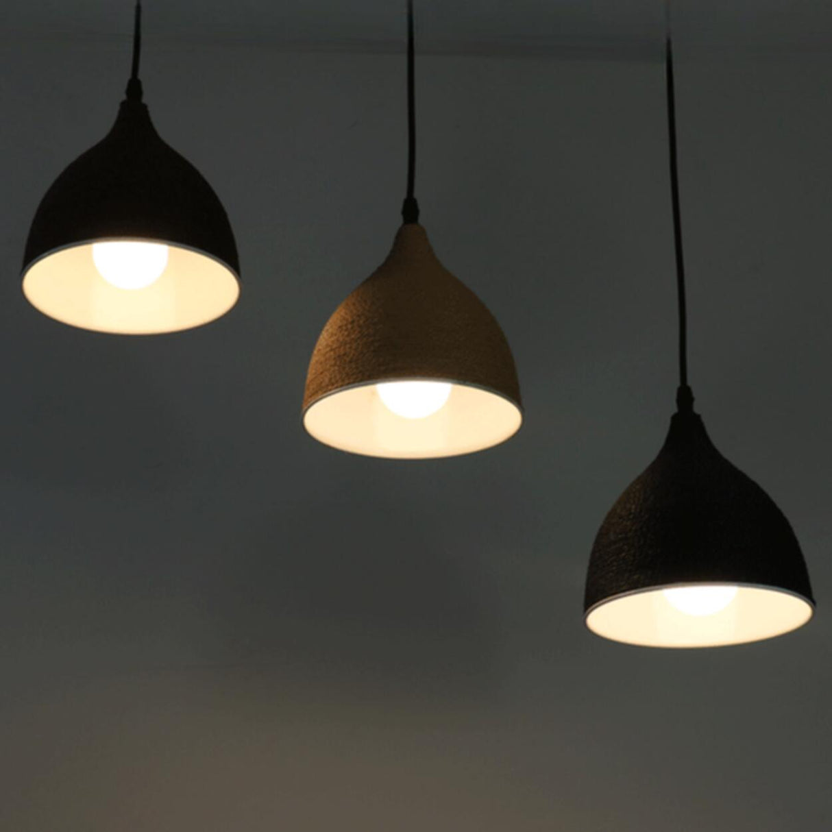 Modern Textured Metal Round Hanging Pendant Light Image - 17