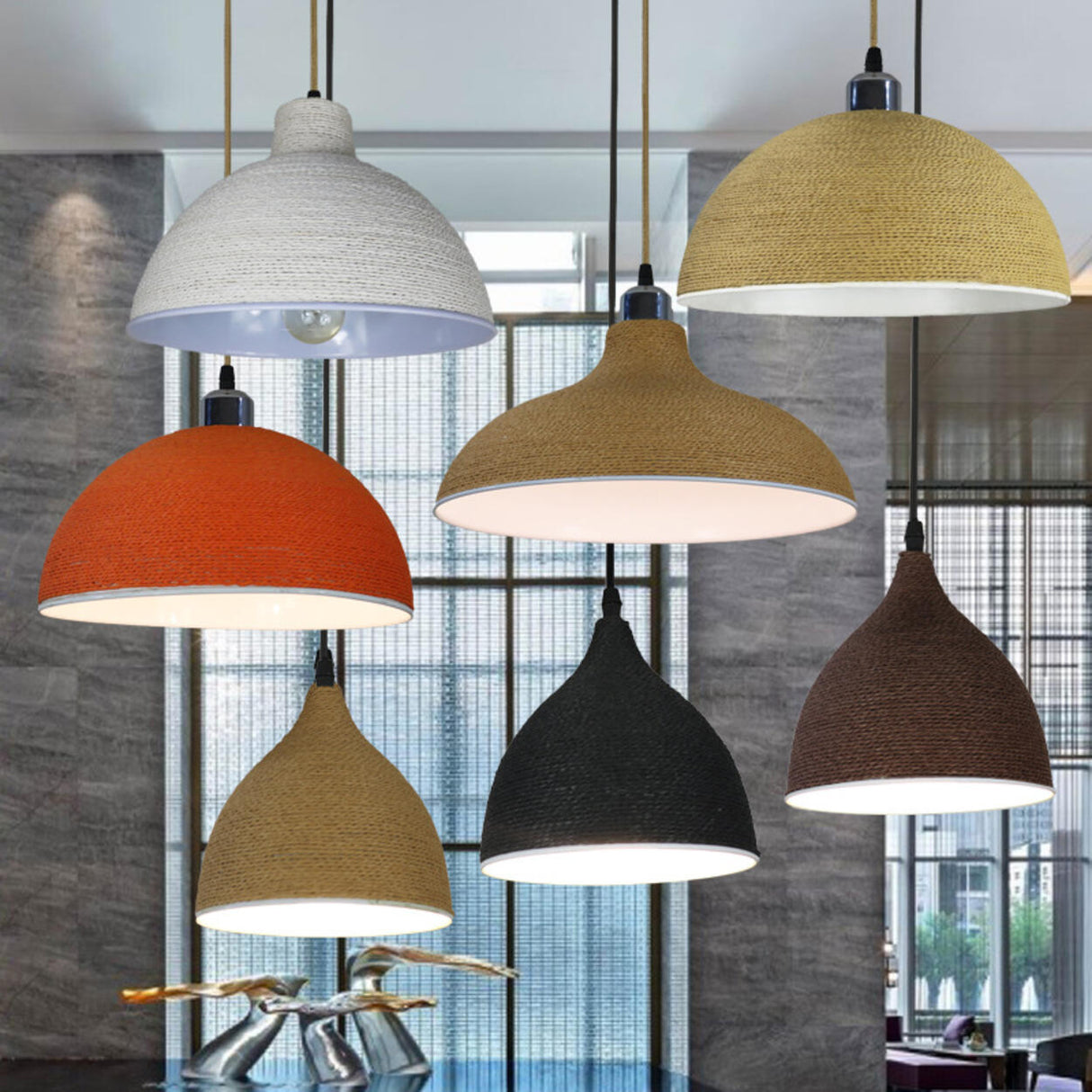Modern Textured Metal Round Hanging Pendant Light Image - 2