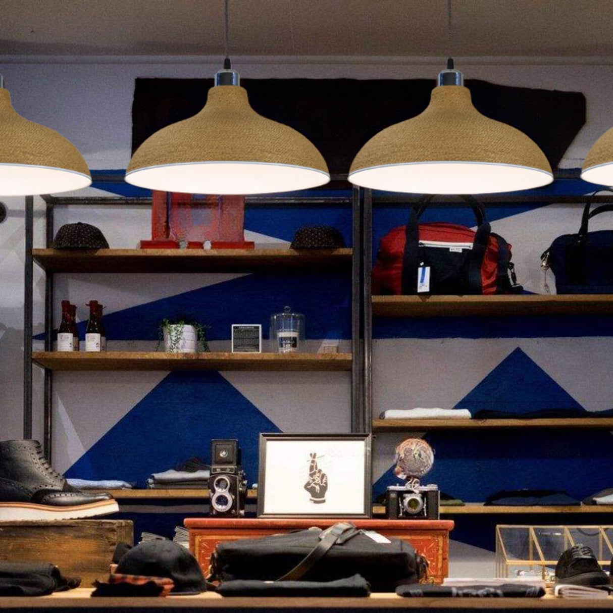 Modern Textured Metal Round Hanging Pendant Light Image - 3