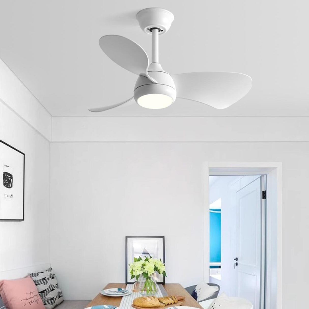 Modern Three-Blade Wooden Ceiling Fan with LED Light Image - 6