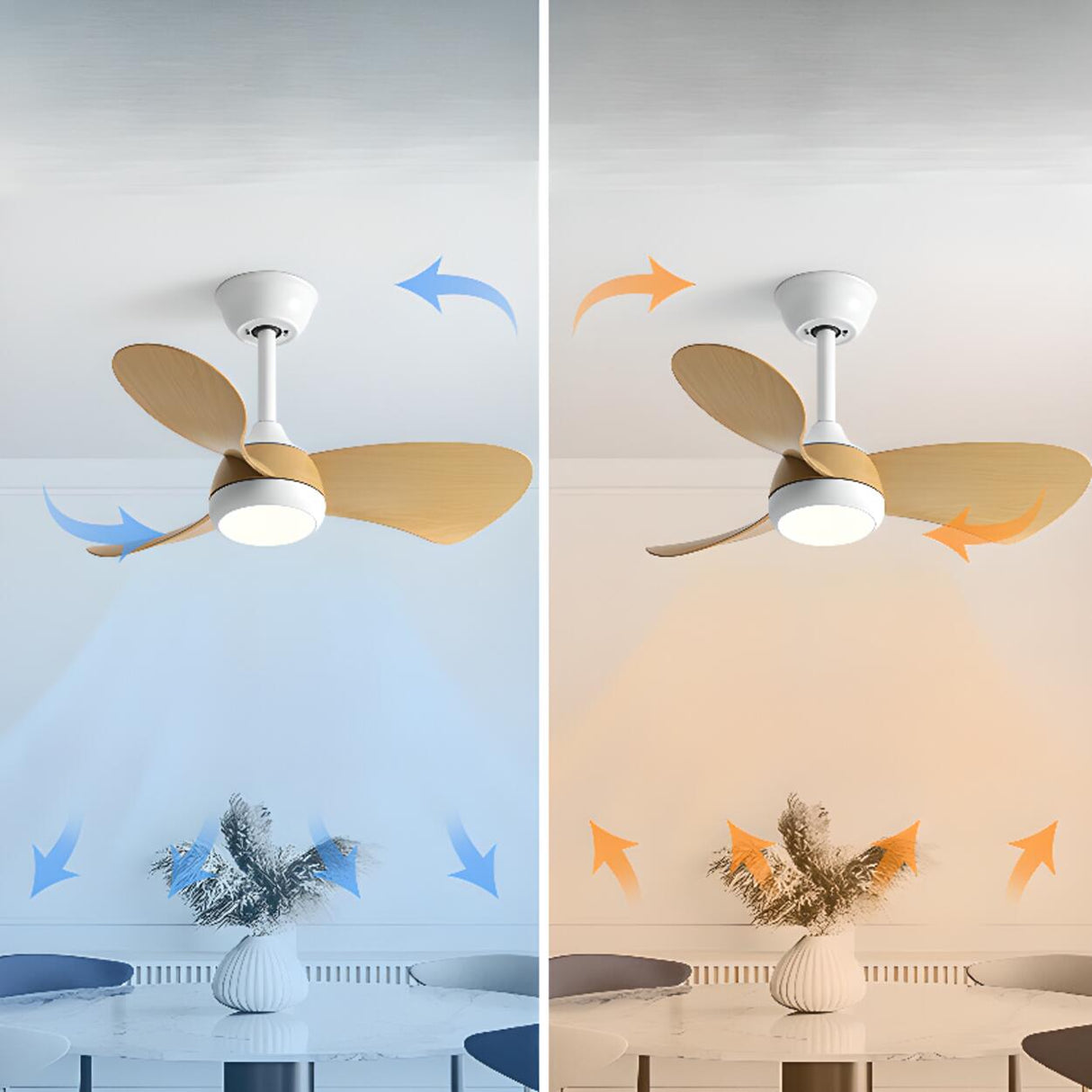 Modern Three-Blade Wooden Ceiling Fan with LED Light Image - 7