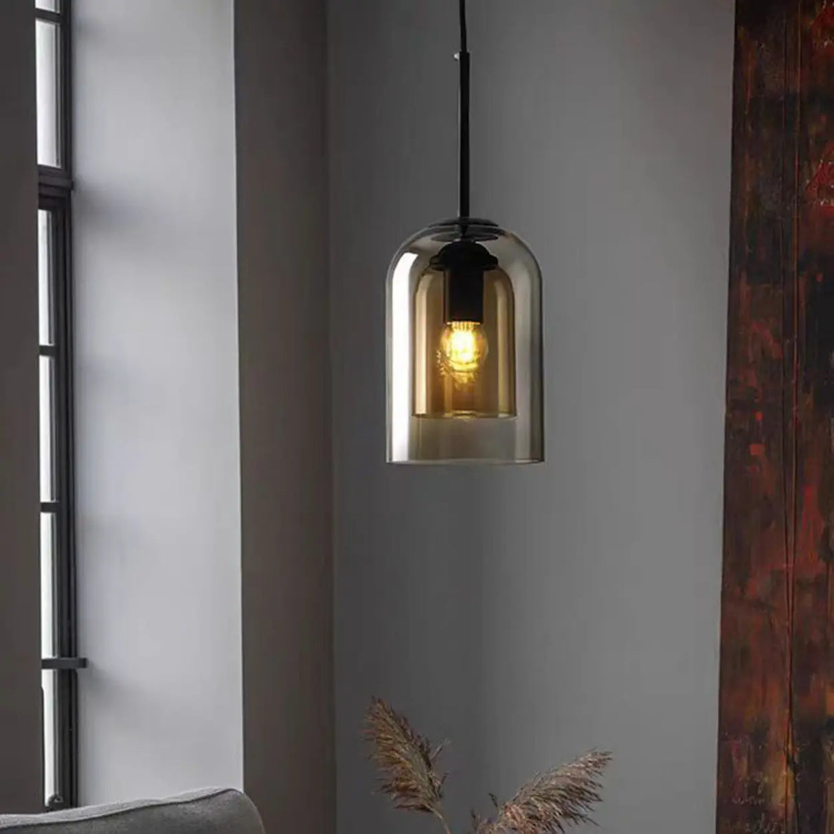 Modern Tiered Bell Smoky Clear Glass Pendant Light Image - 3
