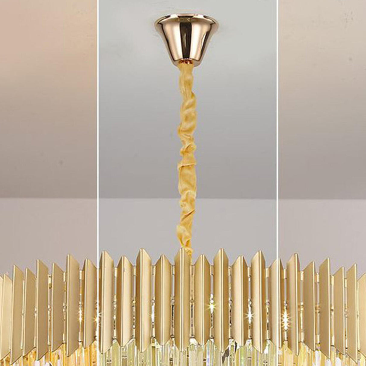 Modern Tiered Gold Crystal Chandelier Adjustable Height Image - 13