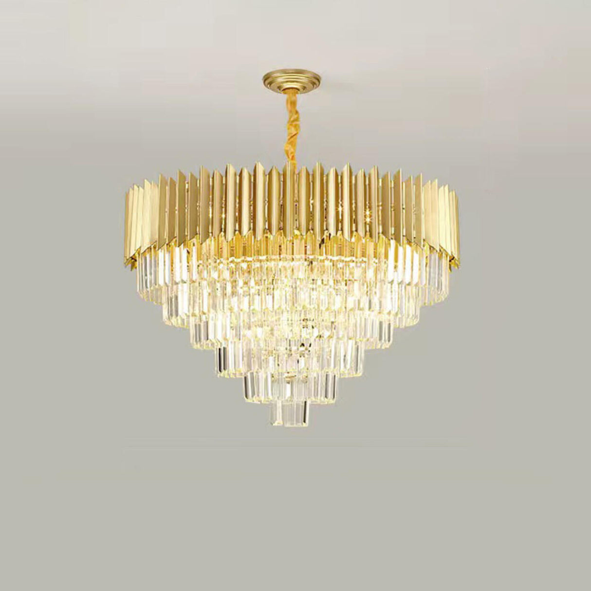 Modern Tiered Gold Crystal Chandelier Adjustable Height Image - 7