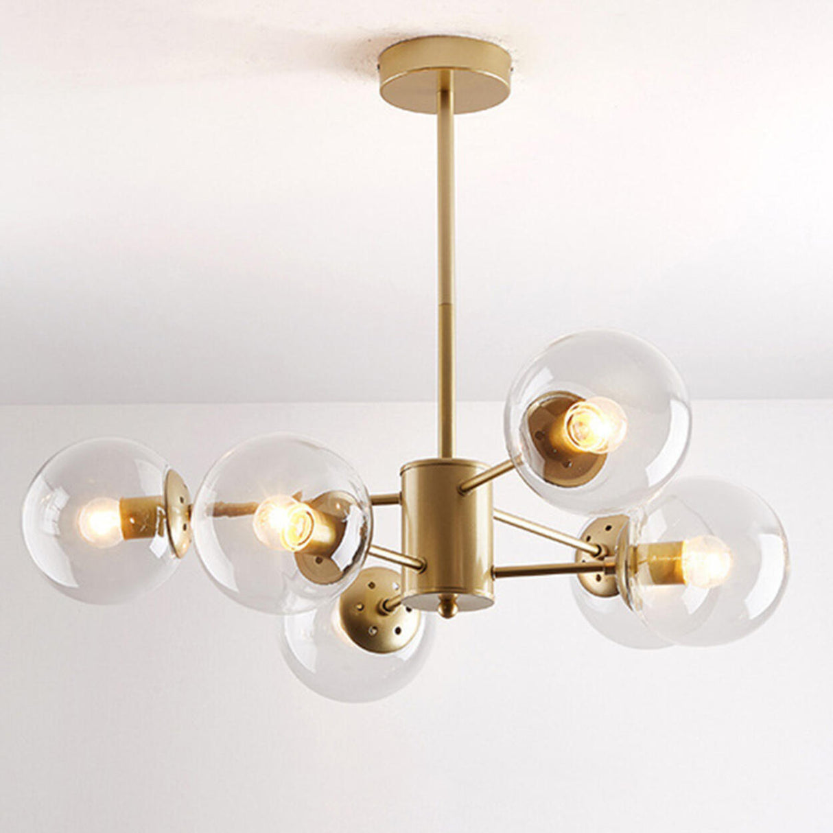 Modern Tiered Multiple Globe Clear Glass Sputnik Chandelier Image - 14