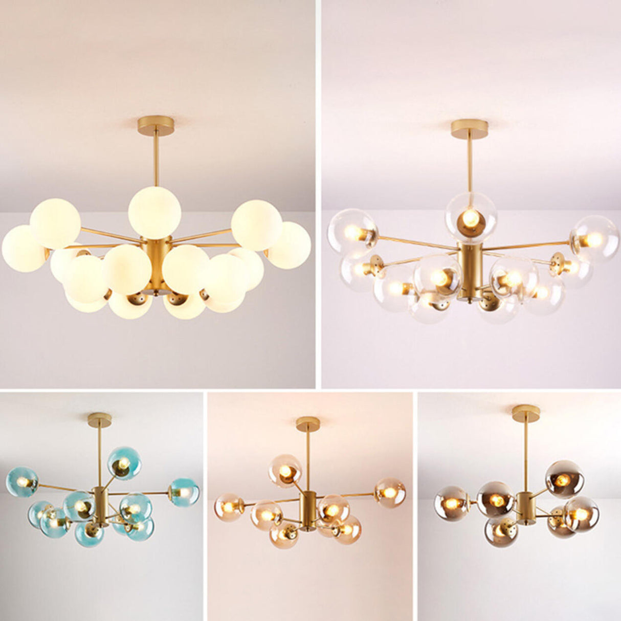 Modern Tiered Multiple Globe Clear Glass Sputnik Chandelier Image - 16