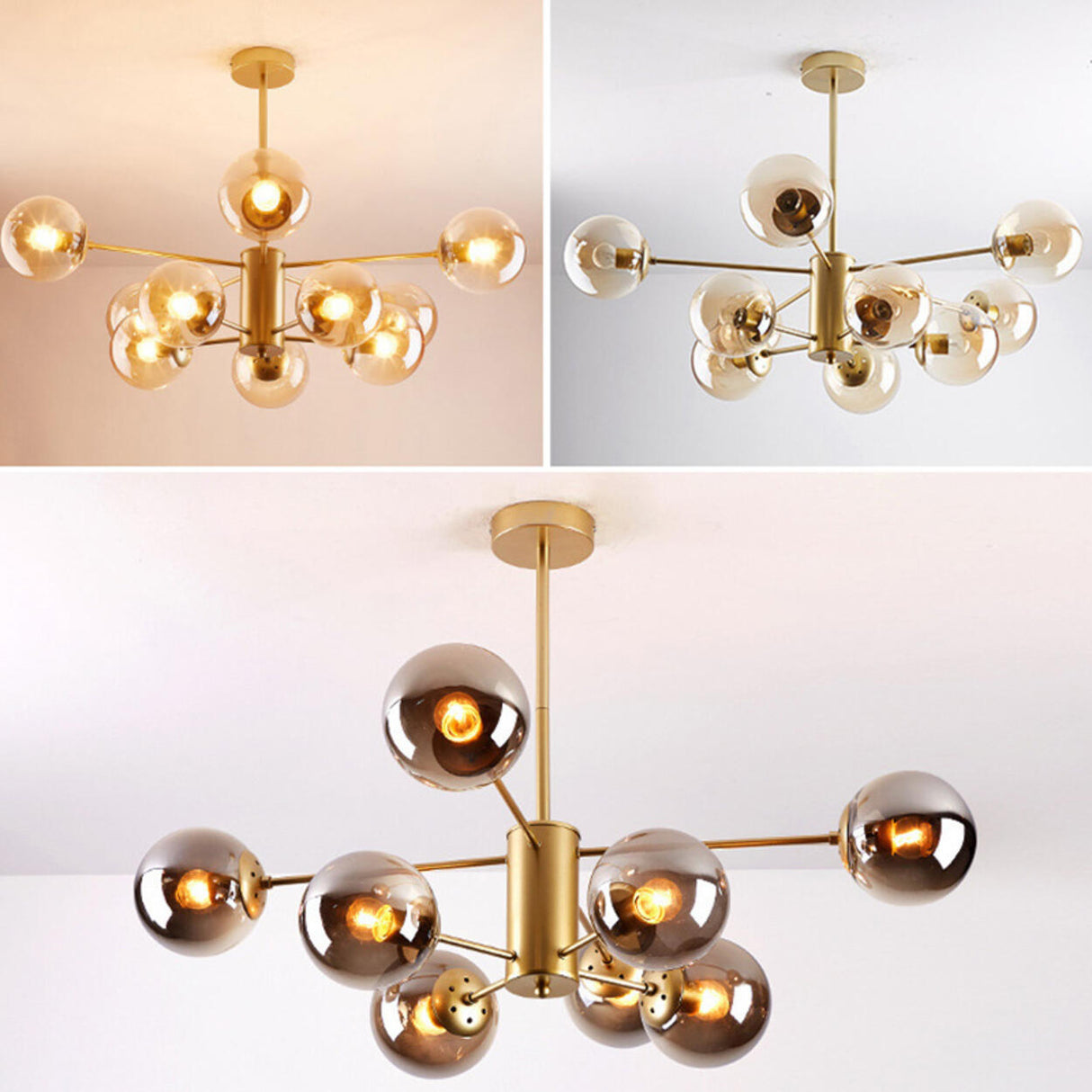 Modern Tiered Multiple Globe Clear Glass Sputnik Chandelier Image - 17