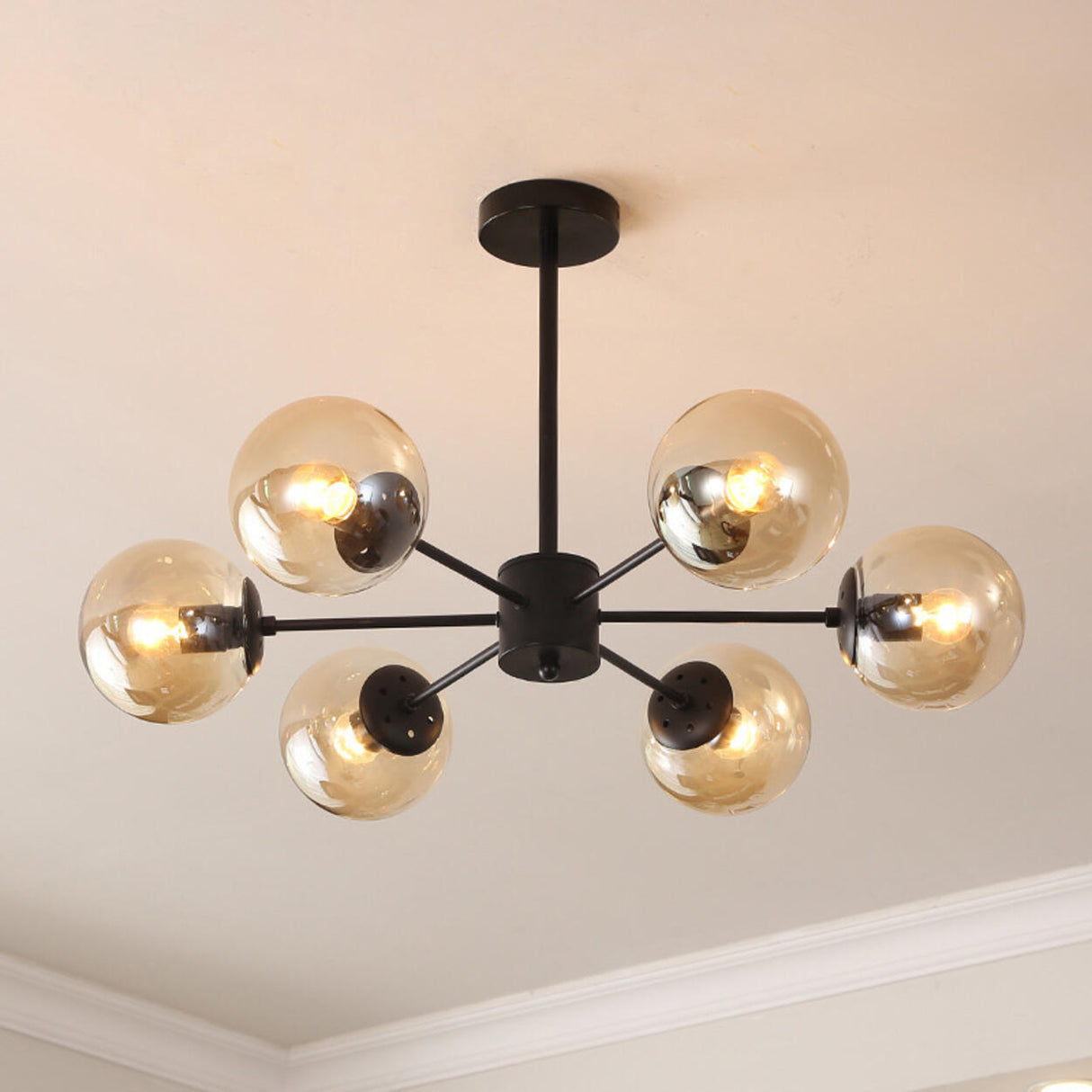 Modern Tiered Multiple Globe Clear Glass Sputnik Chandelier Image - 18