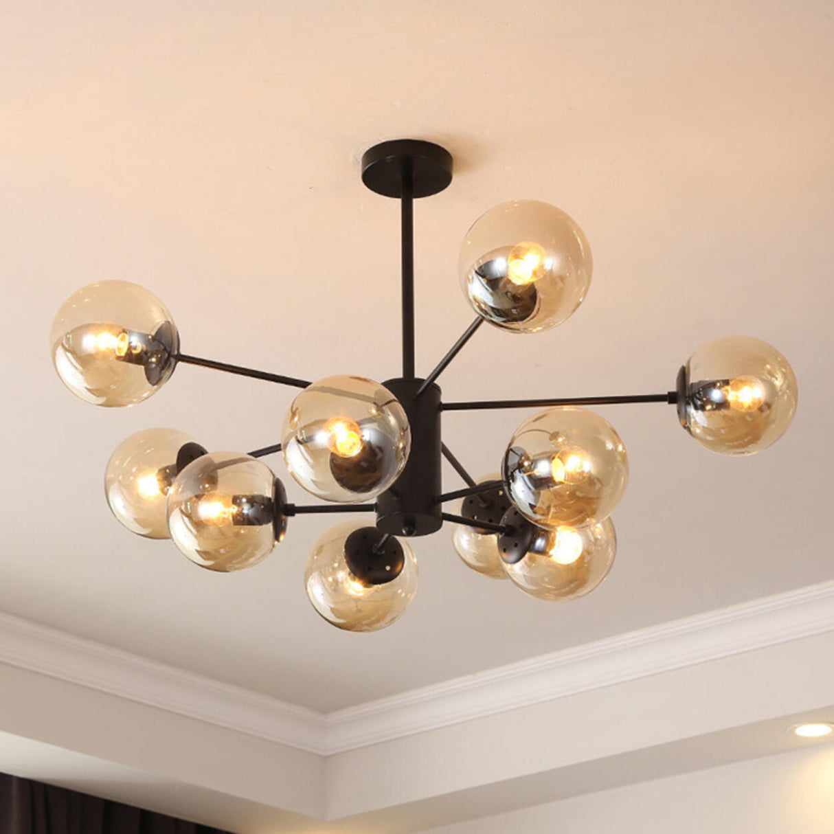 Modern Tiered Multiple Globe Clear Glass Sputnik Chandelier Image - 21