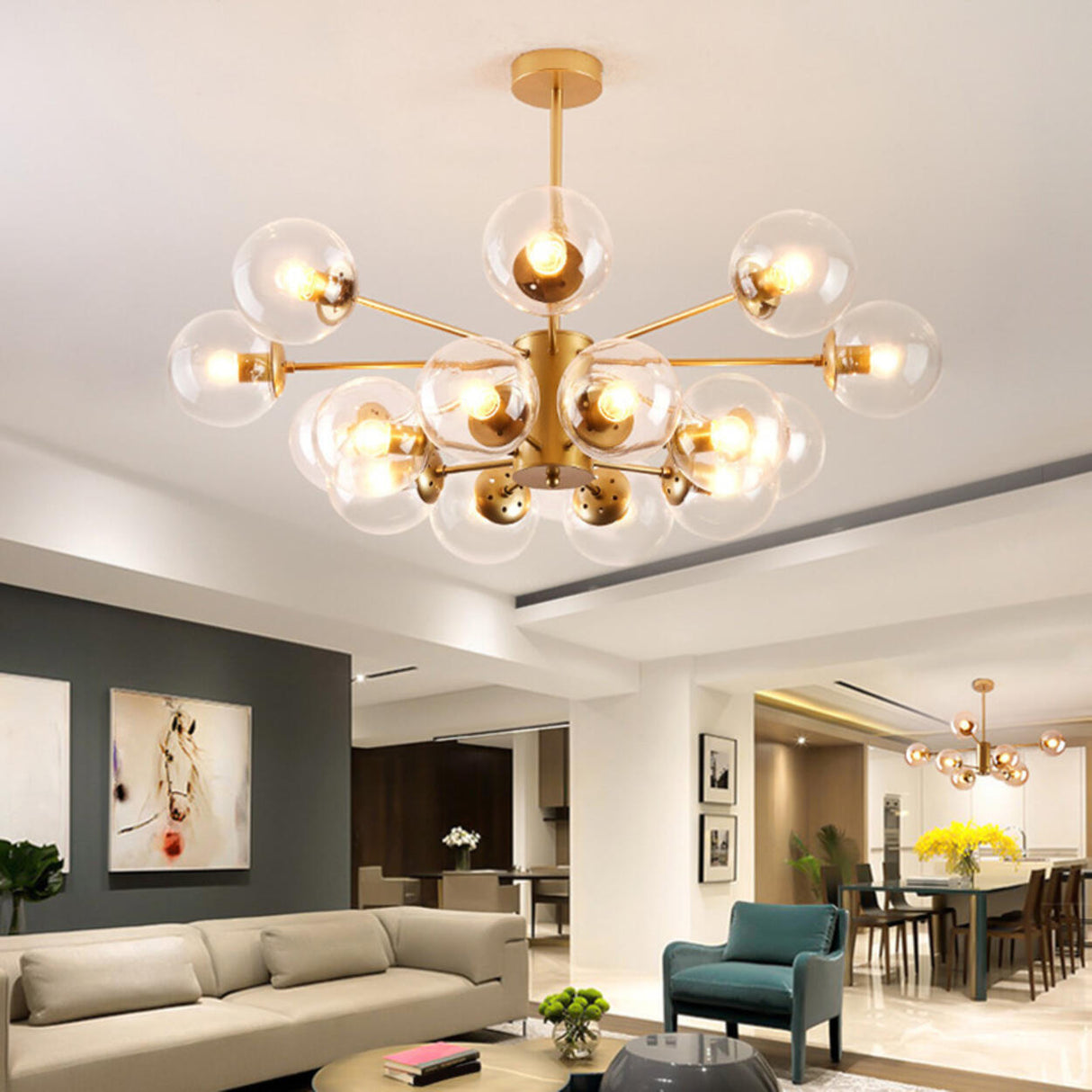 Modern Tiered Multiple Globe Clear Glass Sputnik Chandelier Image - 25