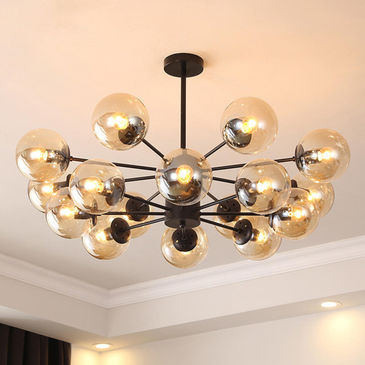 Modern Tiered Multiple Globe Clear Glass Sputnik Chandelier Image - 26