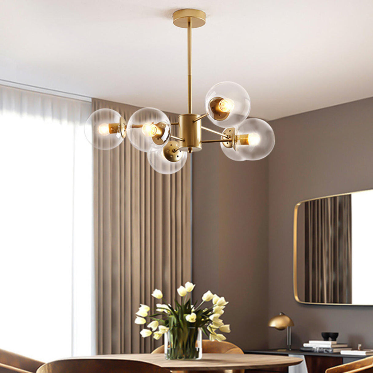 Modern Tiered Multiple Globe Clear Glass Sputnik Chandelier Image - 27