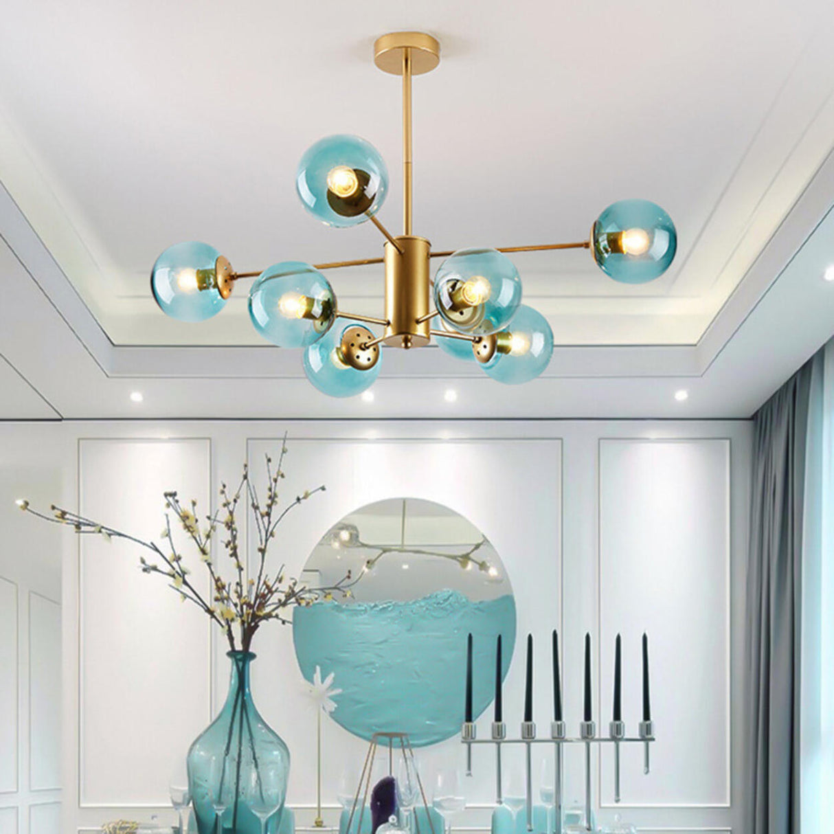 Modern Tiered Multiple Globe Clear Glass Sputnik Chandelier Image - 30