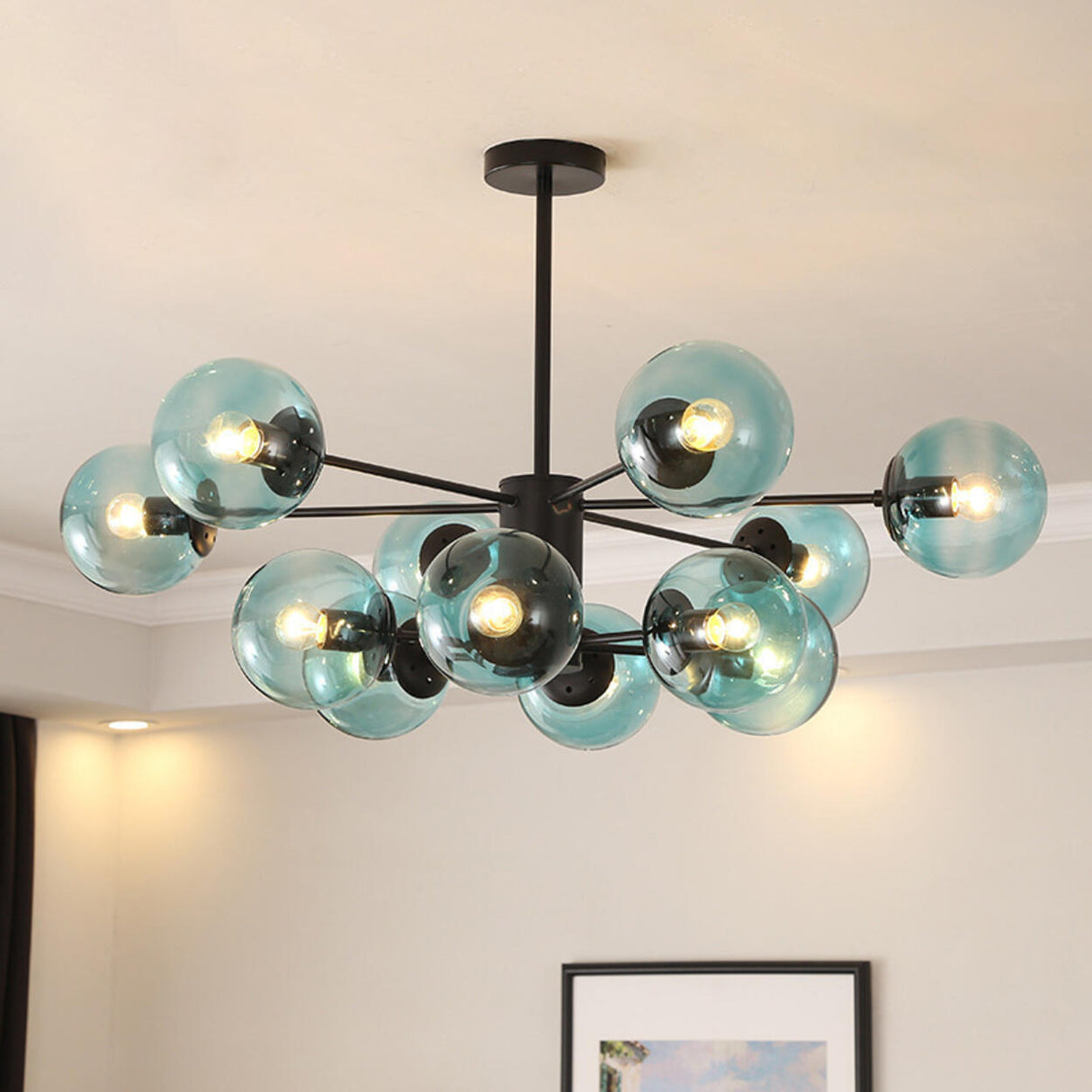 Modern Tiered Multiple Globe Clear Glass Sputnik Chandelier Image - 32