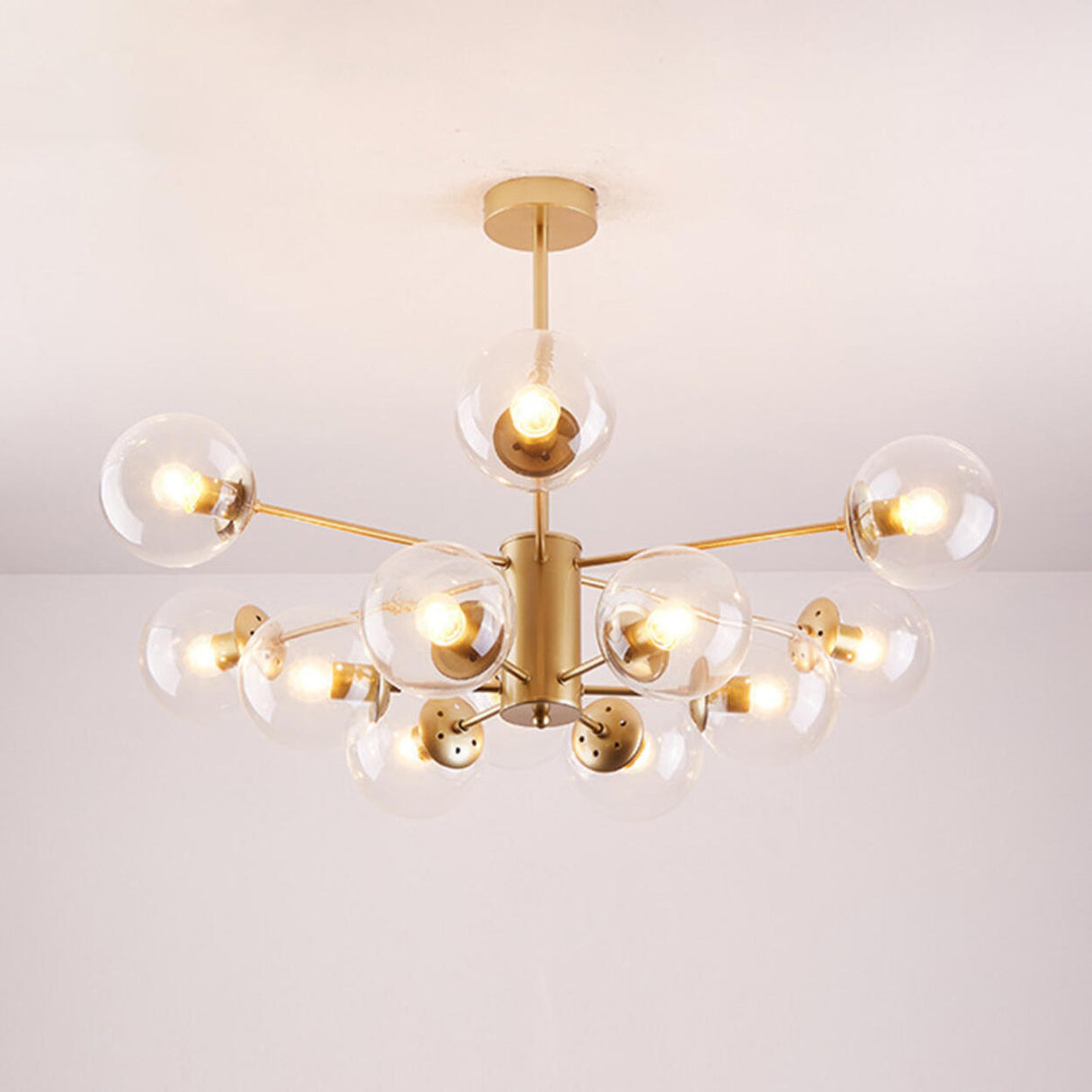 Modern Tiered Multiple Globe Clear Glass Sputnik Chandelier Image - 37