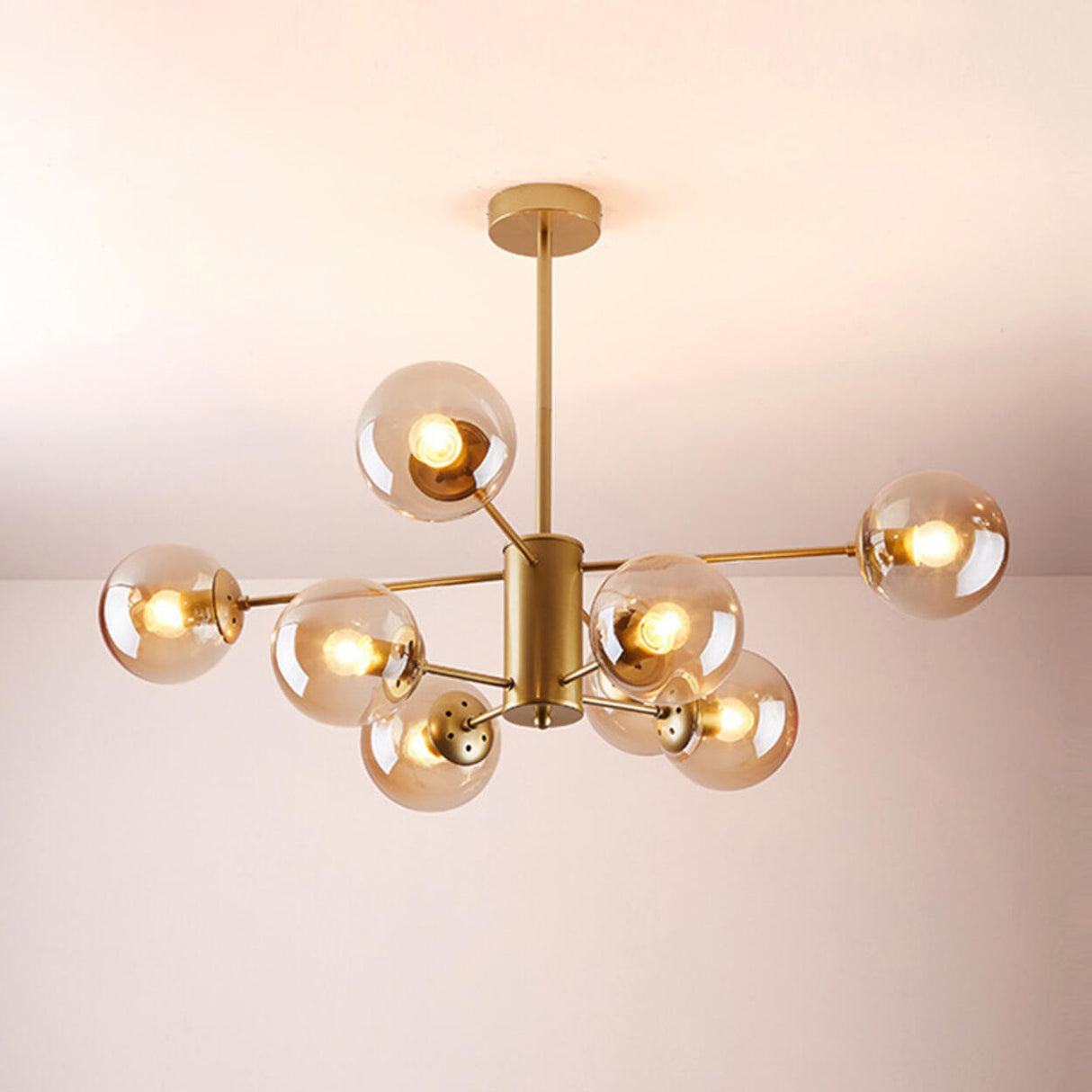 Modern Tiered Multiple Globe Clear Glass Sputnik Chandelier Image - 45