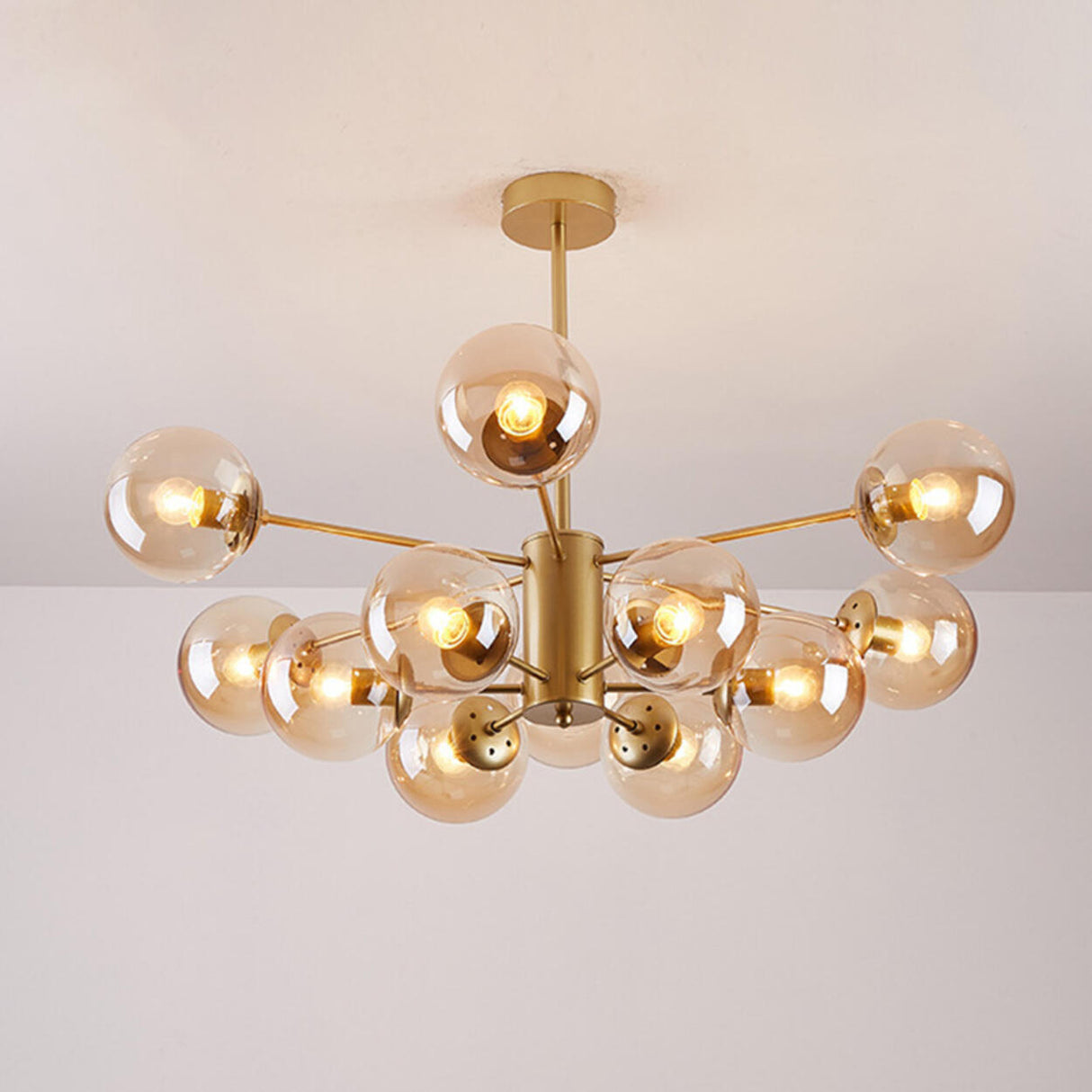 Modern Tiered Multiple Globe Clear Glass Sputnik Chandelier Image - 47