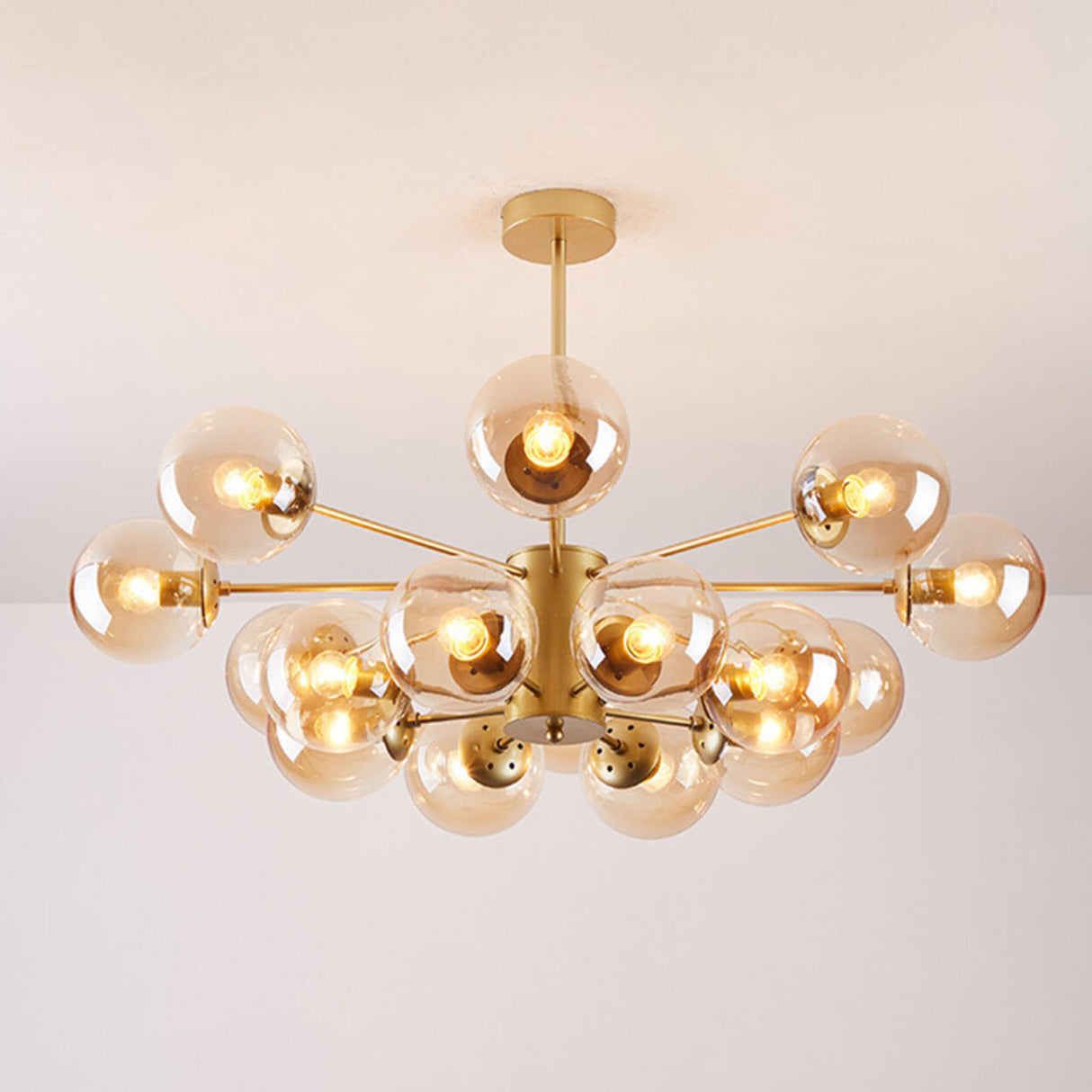 Modern Tiered Multiple Globe Clear Glass Sputnik Chandelier Image - 48