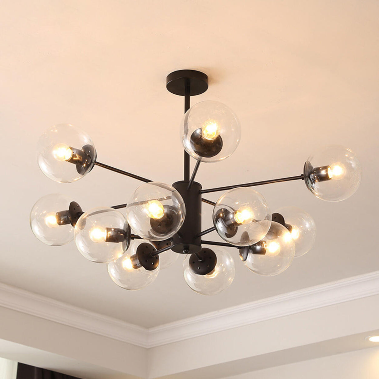 Modern Tiered Multiple Globe Clear Glass Sputnik Chandelier Image - 6