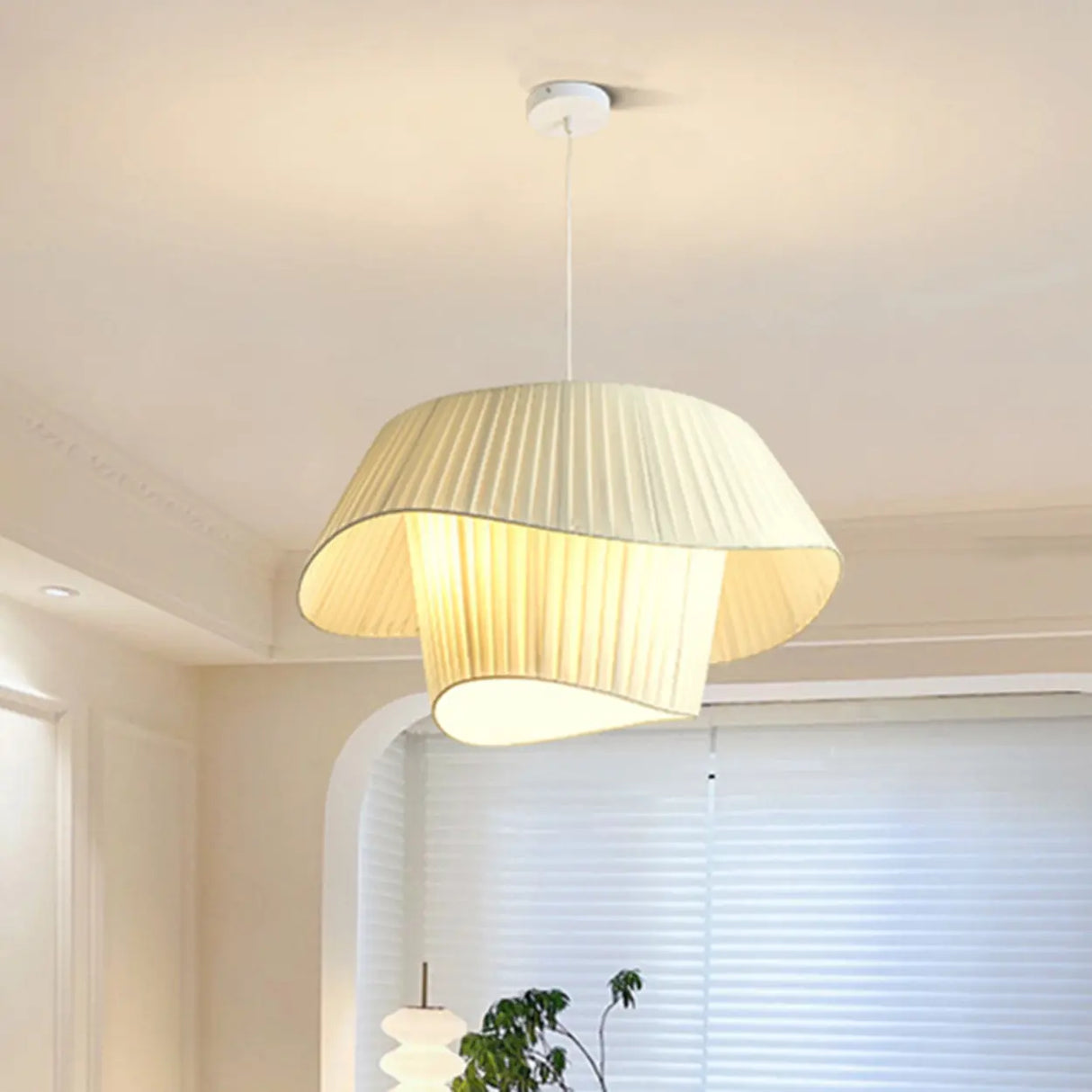 Modern Tiered White Fabric Living Room Ceiling Pendant Light Image - 11