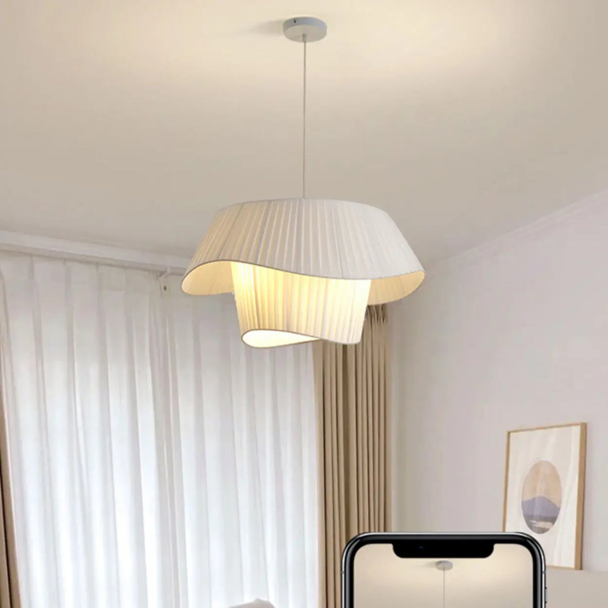 Modern Tiered White Fabric Living Room Ceiling Pendant Light Image - 16