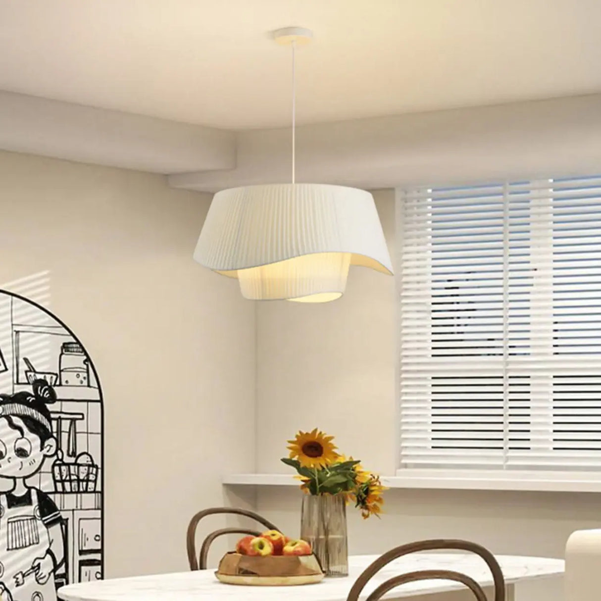 Modern Tiered White Fabric Living Room Ceiling Pendant Light Image - 17