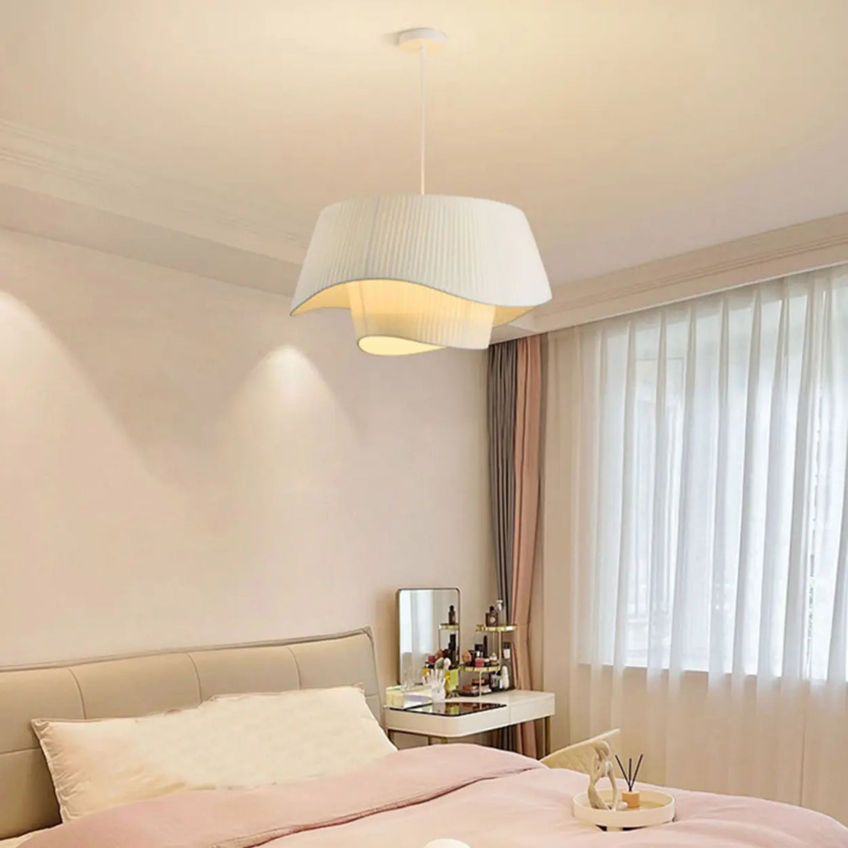 Modern Tiered White Fabric Living Room Ceiling Pendant Light Image - 18