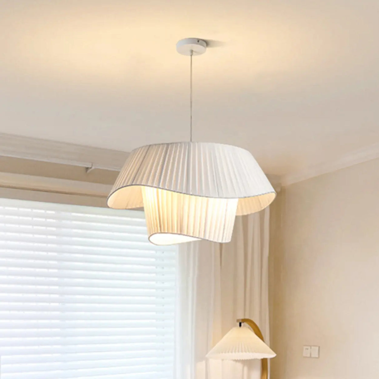 Modern Tiered White Fabric Living Room Ceiling Pendant Light Image - 2