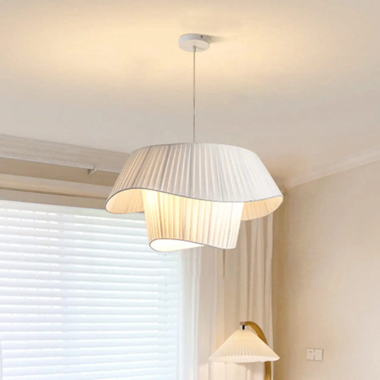 Modern Tiered White Fabric Living Room Ceiling Pendant Light Image - 4