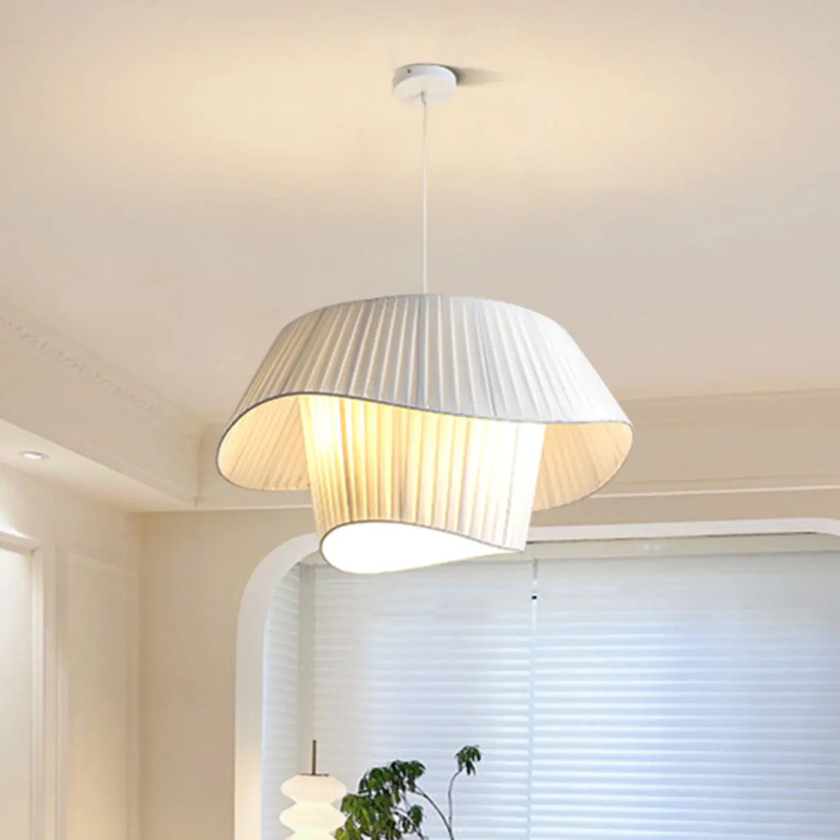 Modern Tiered White Fabric Living Room Ceiling Pendant Light Image - 5