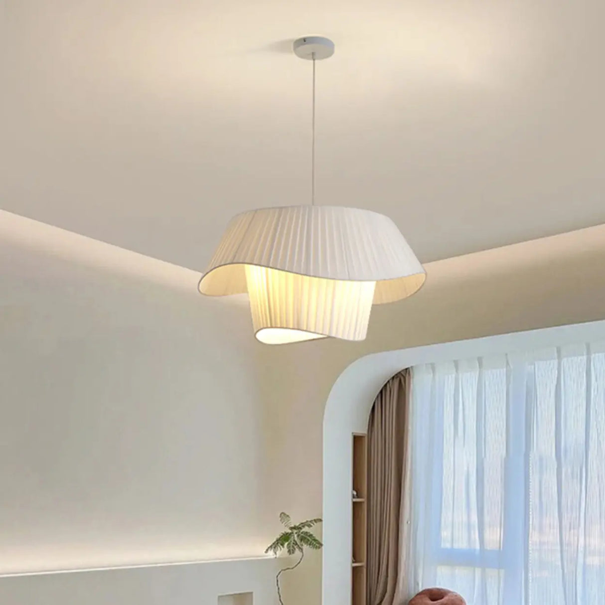 Modern Tiered White Fabric Living Room Ceiling Pendant Light Image - 6