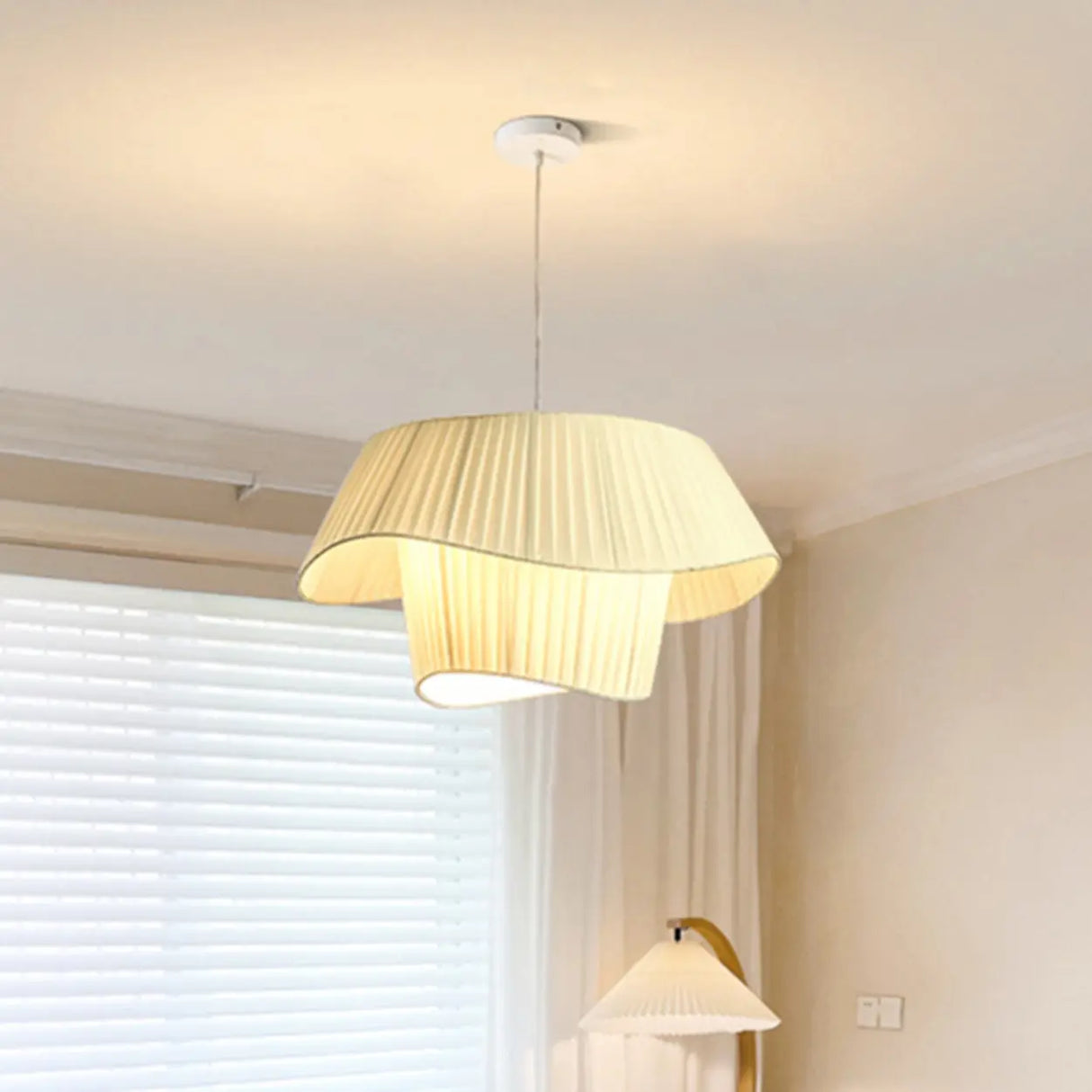 Modern Tiered White Fabric Living Room Ceiling Pendant Light Image - 8