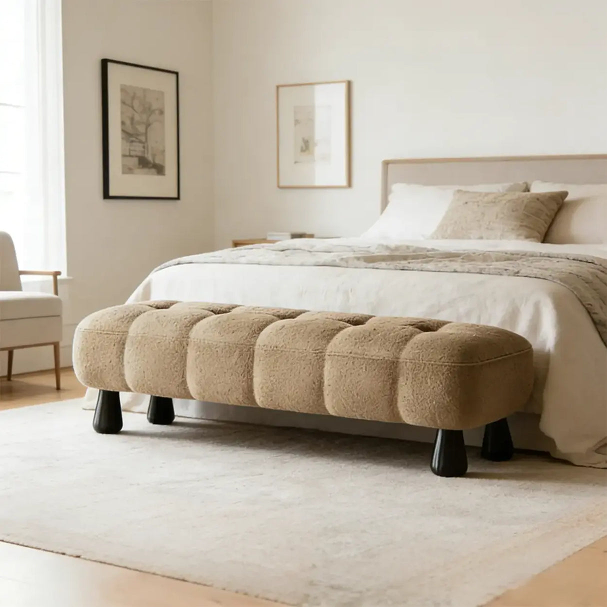 Modern Tufted Chenille Upholstered Bedroom Entryway Bench Image - 12