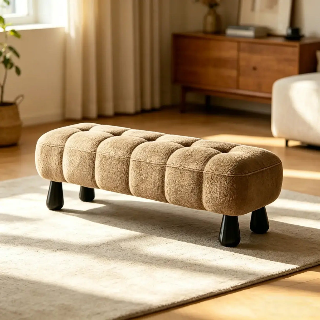 Modern Tufted Chenille Upholstered Bedroom Entryway Bench Image - 2