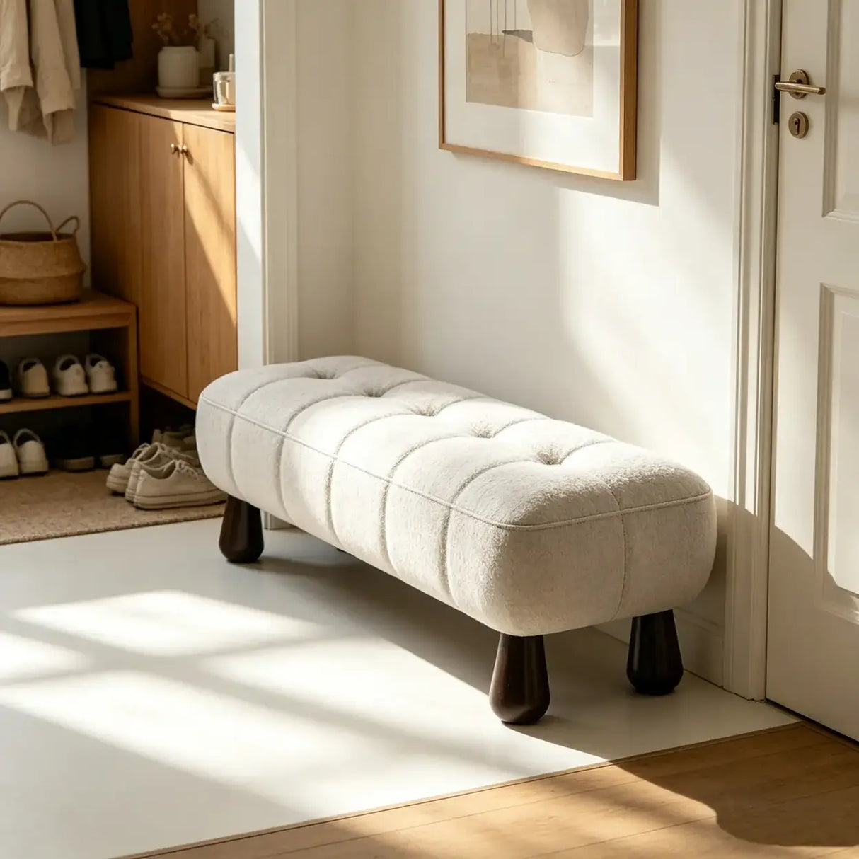 Modern Tufted Chenille Upholstered Bedroom Entryway Bench Image - 4