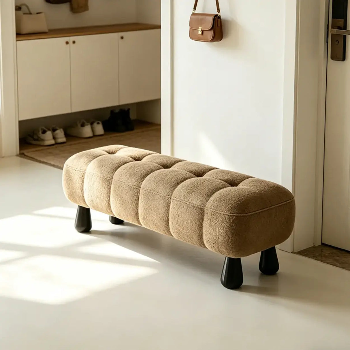Modern Tufted Chenille Upholstered Bedroom Entryway Bench Image - 5