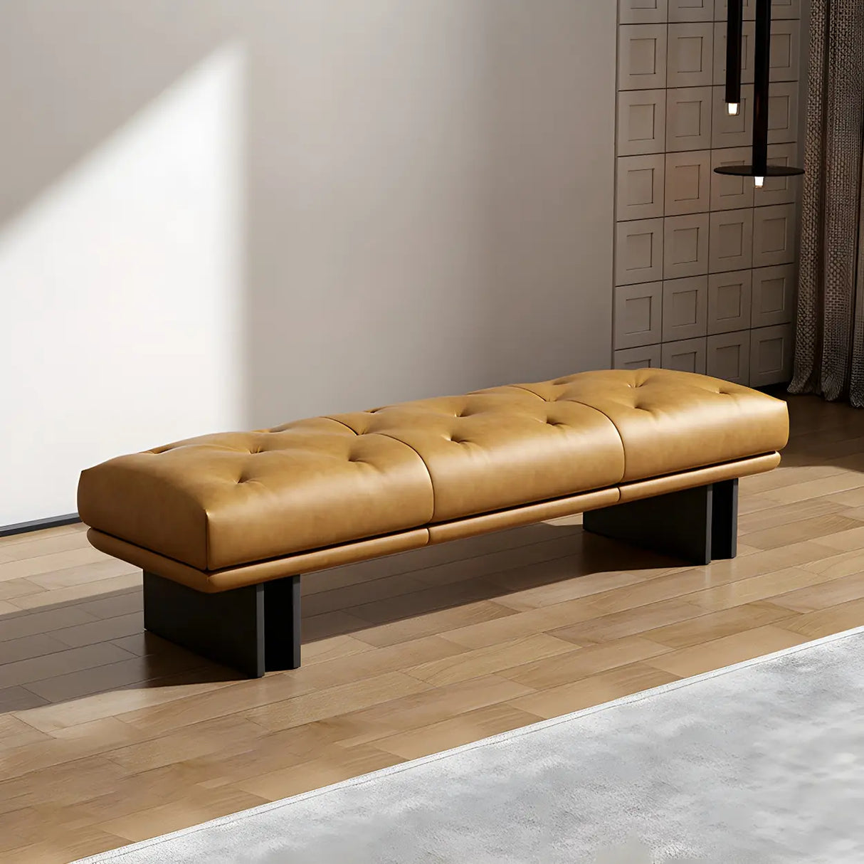 Modern Tufted Faux Leather Bench – Sleek Minimalist Style Image - 1
