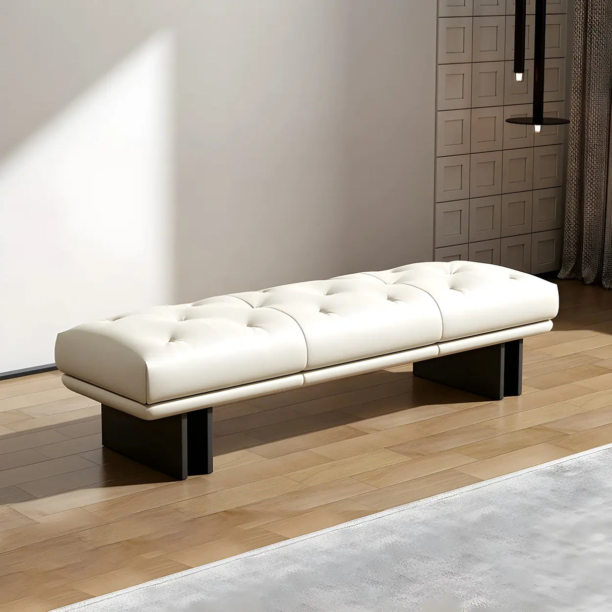 Modern Tufted Faux Leather Bench – Sleek Minimalist Style Image - 2