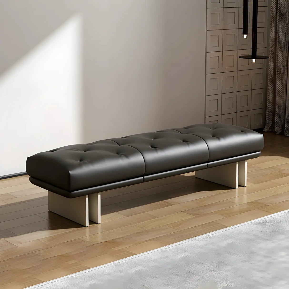 Modern Tufted Faux Leather Bench – Sleek Minimalist Style Image - 3