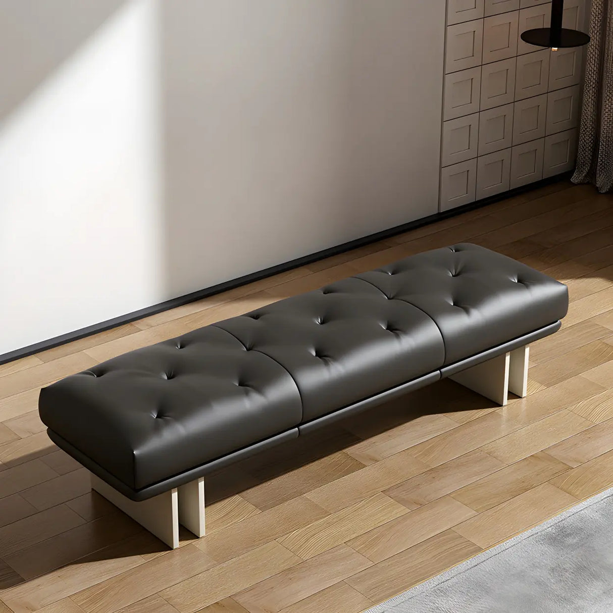 Modern Tufted Faux Leather Bench – Sleek Minimalist Style Image - 4