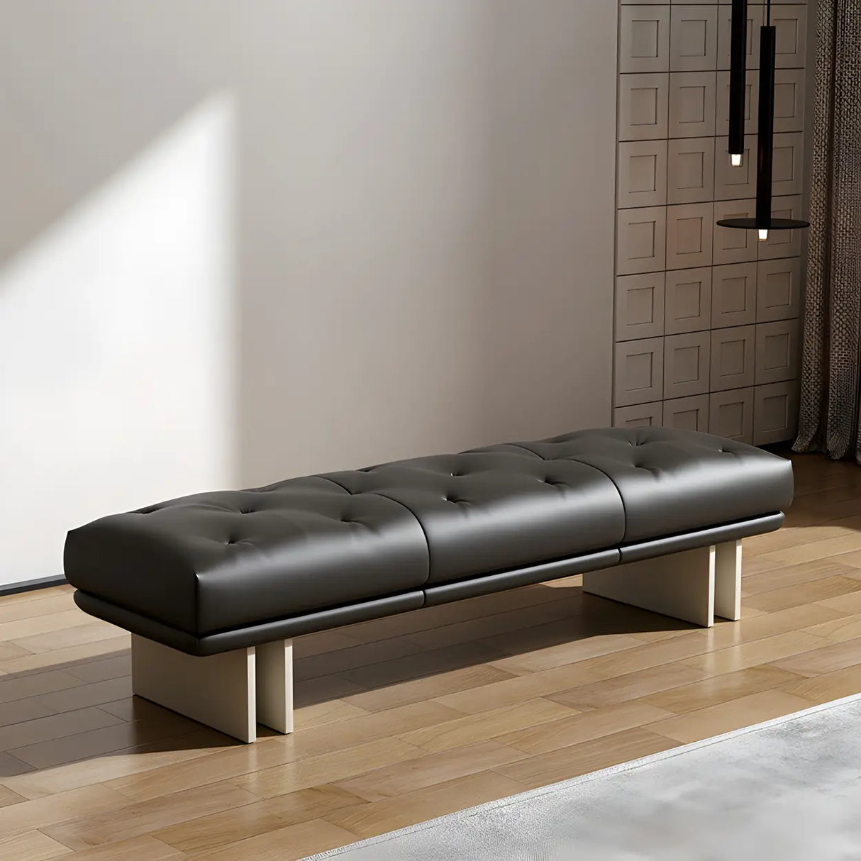 Modern Tufted Faux Leather Bench – Sleek Minimalist Style Image - 5