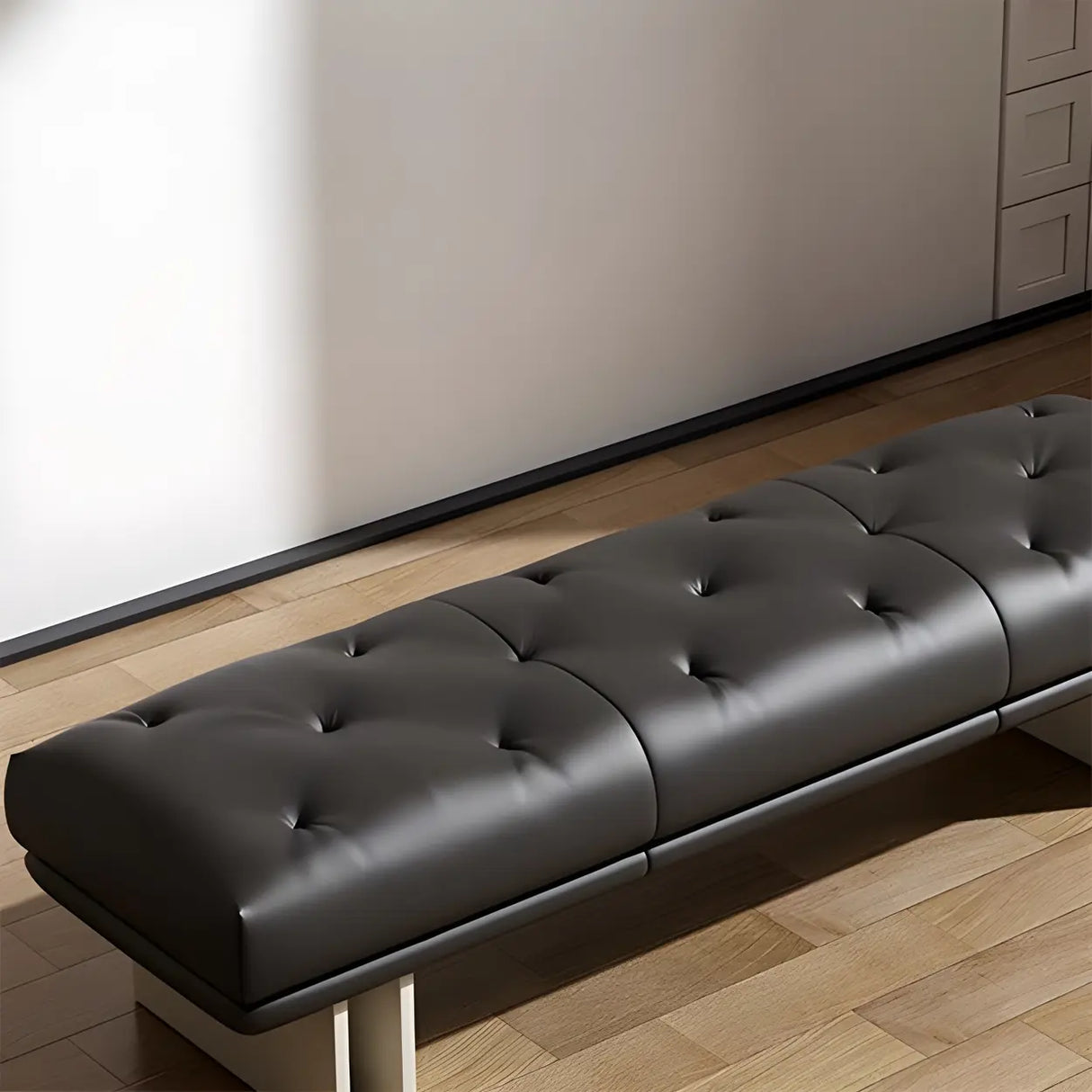 Modern Tufted Faux Leather Bench – Sleek Minimalist Style Image - 7