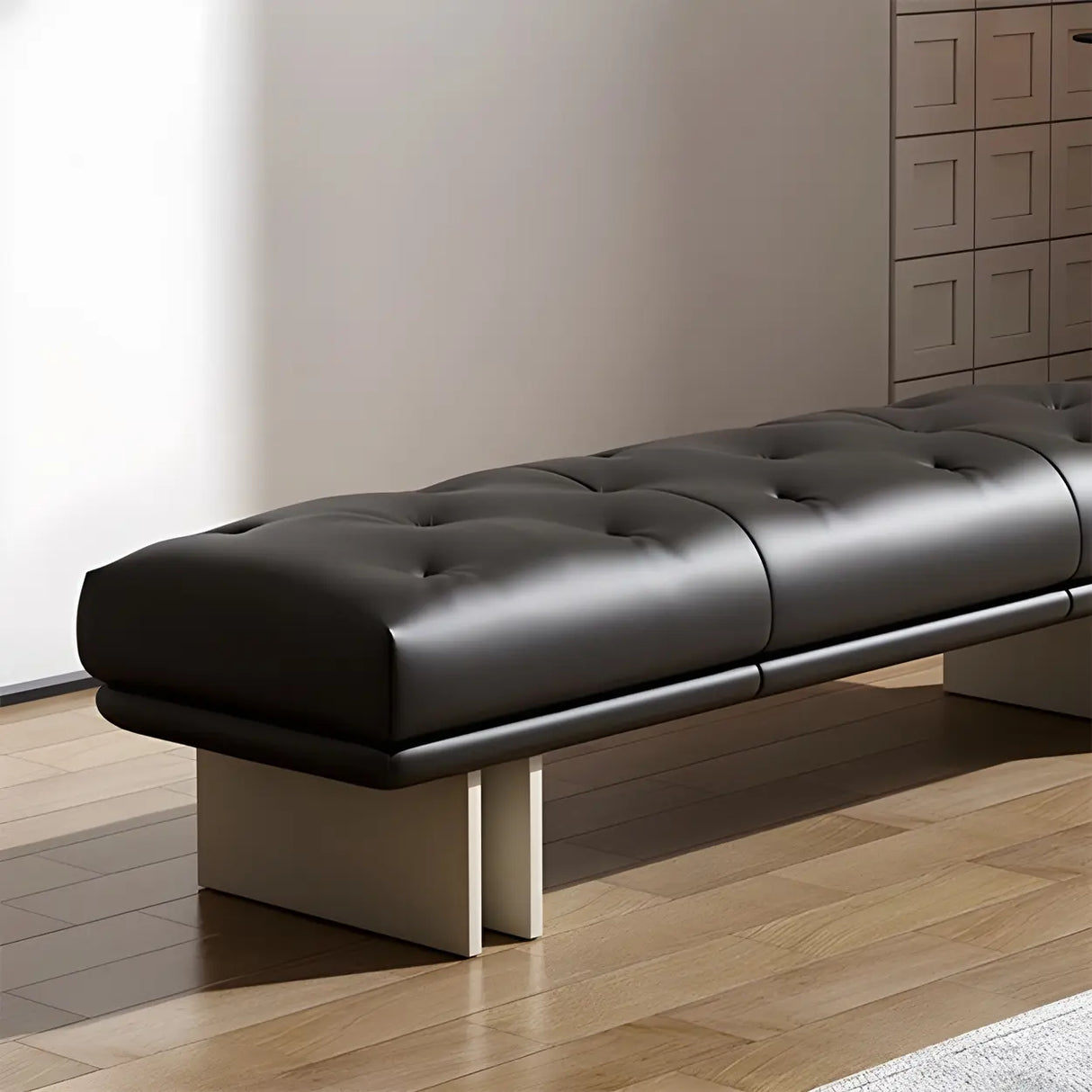 Modern Tufted Faux Leather Bench – Sleek Minimalist Style Image - 8