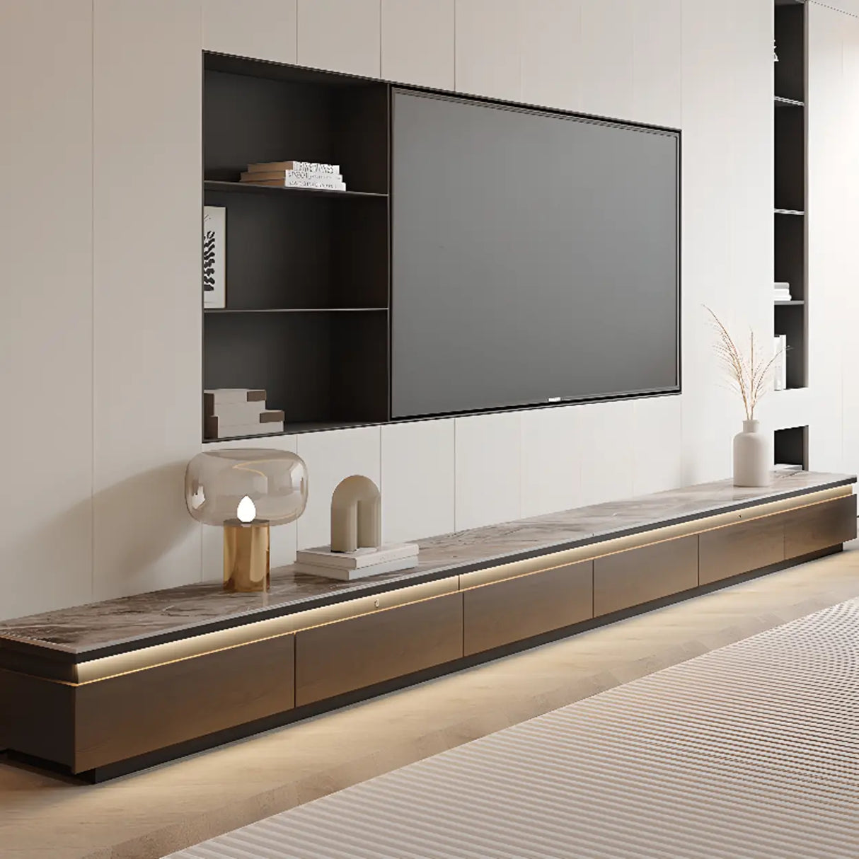 Modern TV Stand with Storage Drawers and Marble Top Image - 1