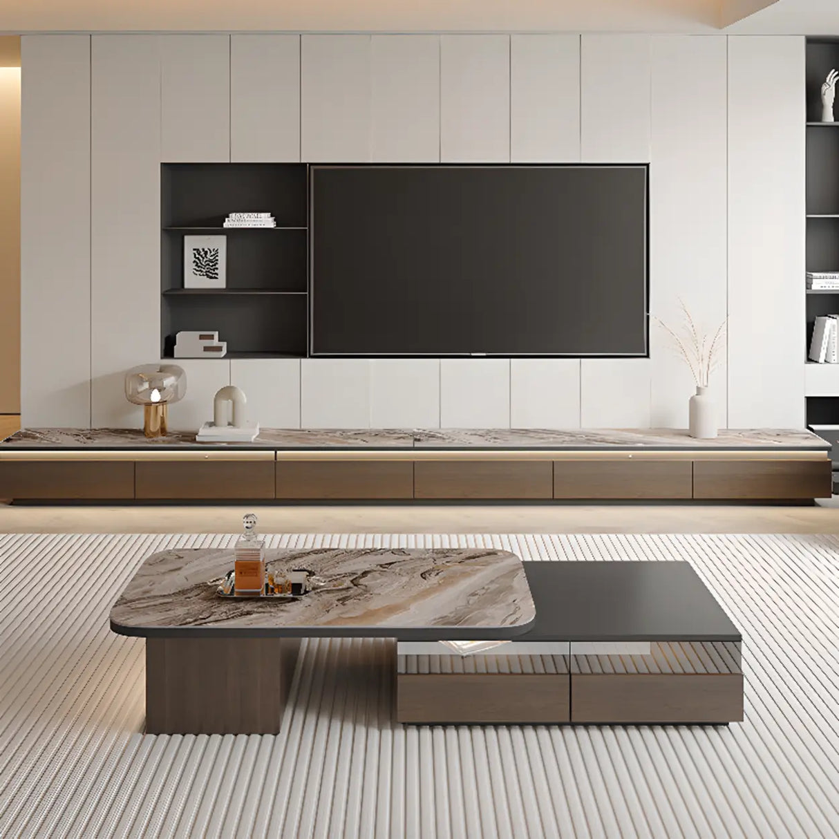 Modern TV Stand with Storage Drawers and Marble Top Image - 4