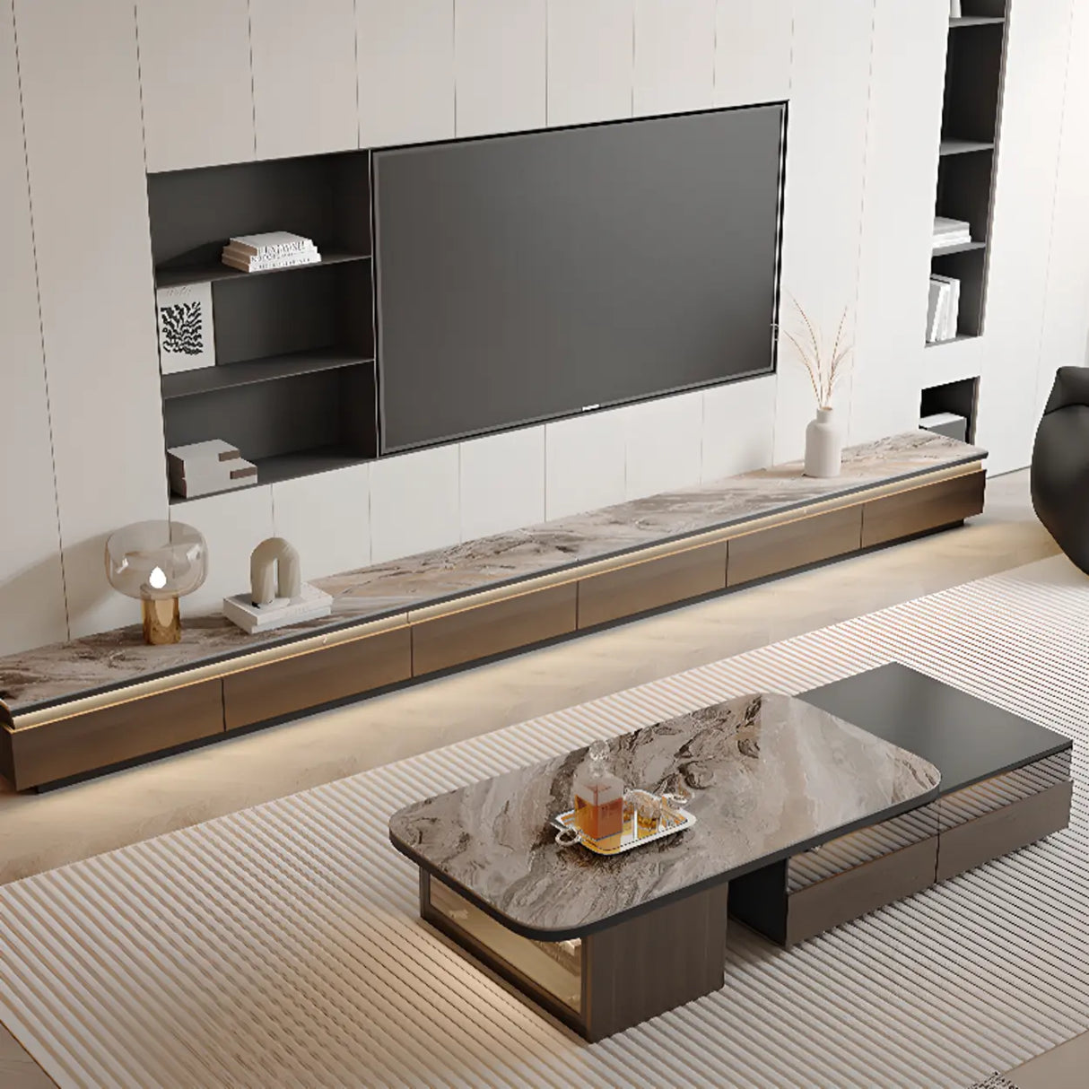 Modern TV Stand with Storage Drawers and Marble Top Image - 6
